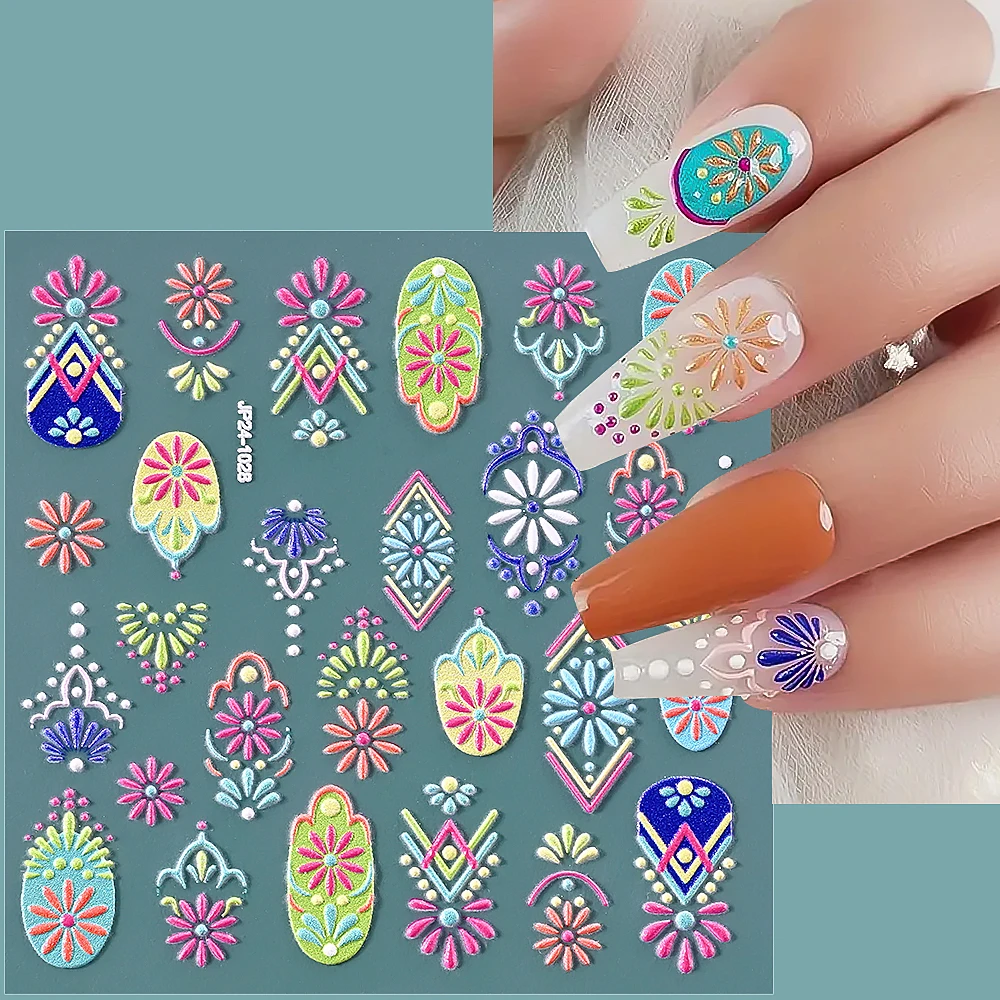 5D Sollievo Retro Bohemian Totem Adesivi Per Unghie 1 pz Stile Etnico Dipinto Autoadesiva Colore Decalcomanie Per Unghie ManicureDecor Adesivo FAI DA TE