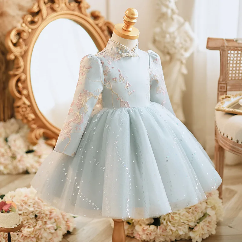 New Children's Evening Gown Beading Design Girls Birthday Baptism Party Performances Dresses g203