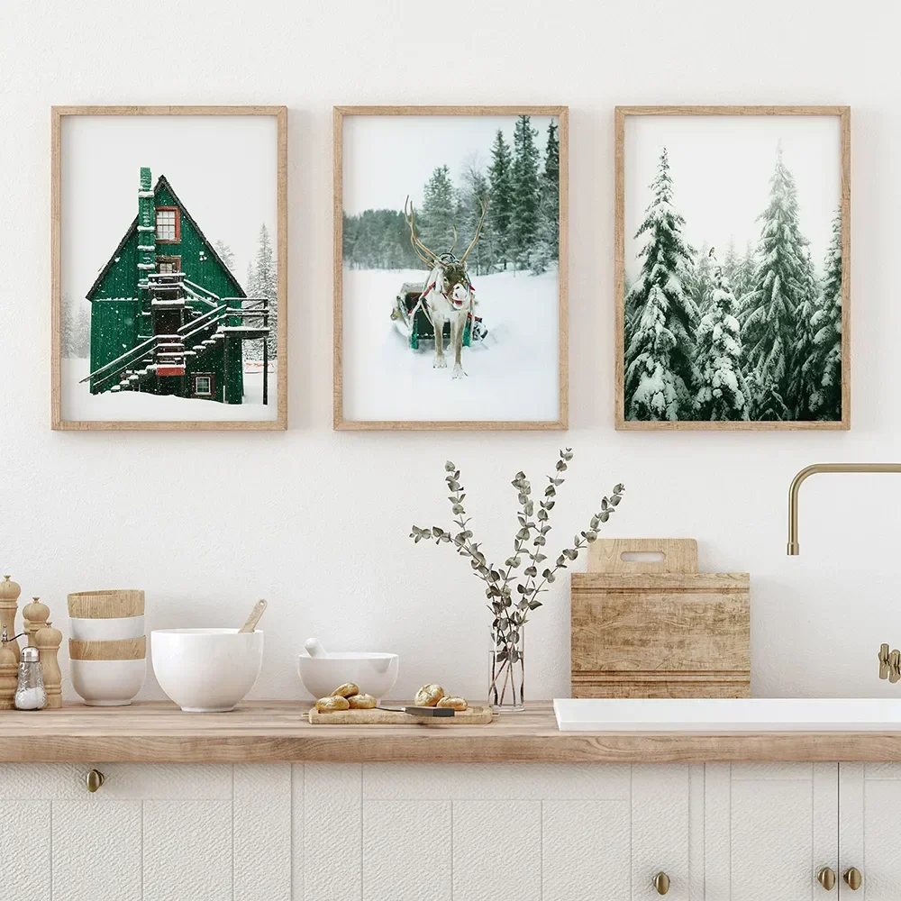 Modern Nature Scenery Picture Canvas Painting Wall Art Winter Landscape Forest Deer Poster and Print for Home Wall Decor Picture