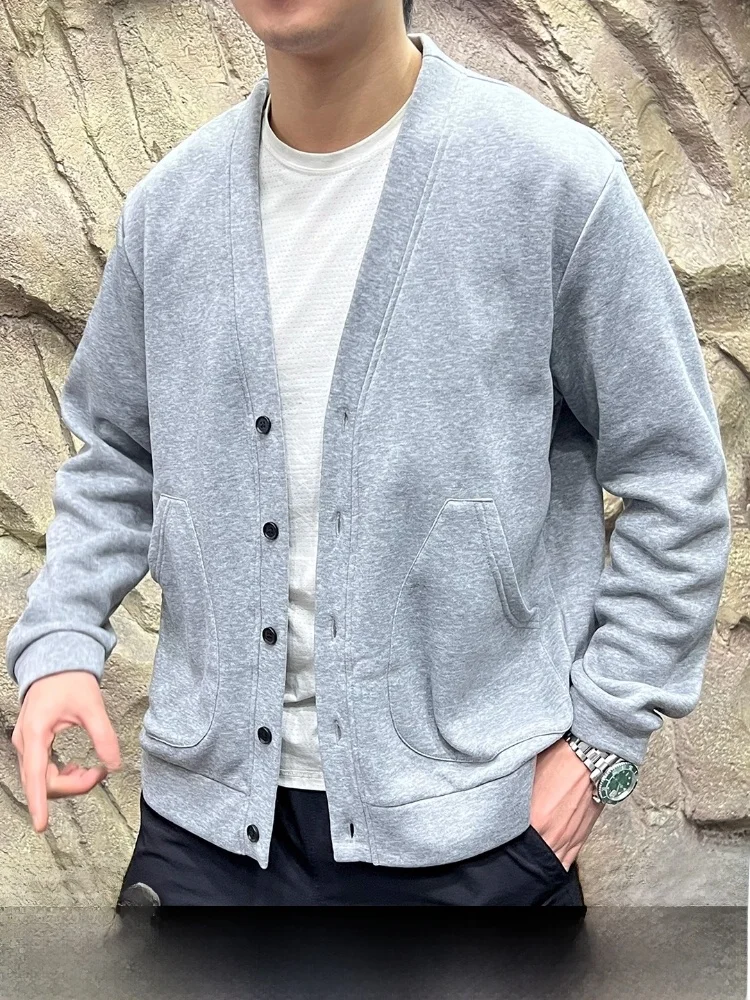 

Men's V-ne Knitted Fce-lined Casual Sweater Cardigan High-densi Cosite Polyester Long Sve Breathable Skin-friendly