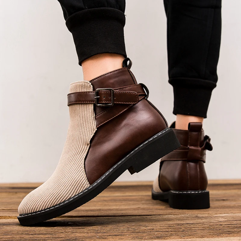 Botas cortas de estilo británico para hombre, botines hechos a mano de cuero informales de alta calidad, nuevos zapatos planos para caminar al aire libre de diseñador