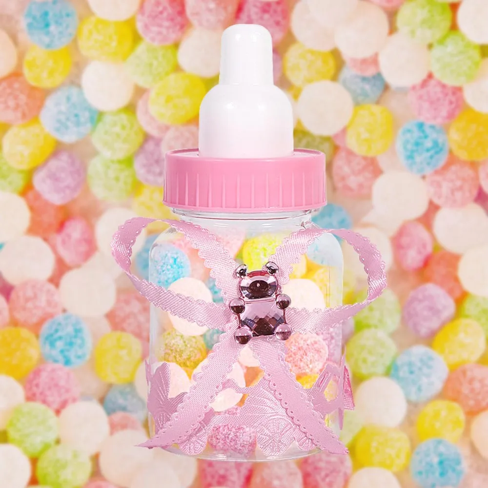 

50pcs Pink Candy Chocolate Bottles Reusable Blue Feeding Bottle Candy Box Mini Size Decorative Bottle Shaped Candy Box