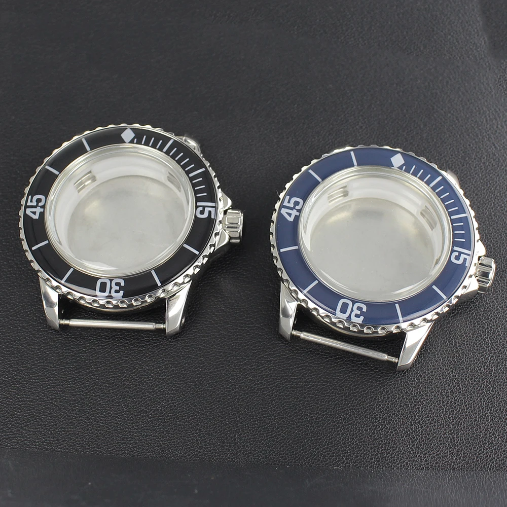 

45mm Stainless Steel Watch Case NH35 Case Unidirectional Bezel 100m Waterproof For 50 Fathoms NH35 NH36 Movt Watches Accessories