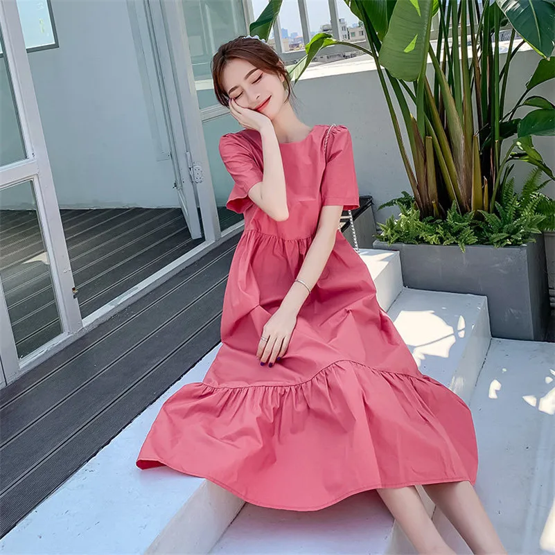 

2026 летнее новое хлопково-льняное платье с короткими рукавами, однотонное платье с галстуком и бантом, повседневное женское платье в консервативном стиле, винтажная одежда