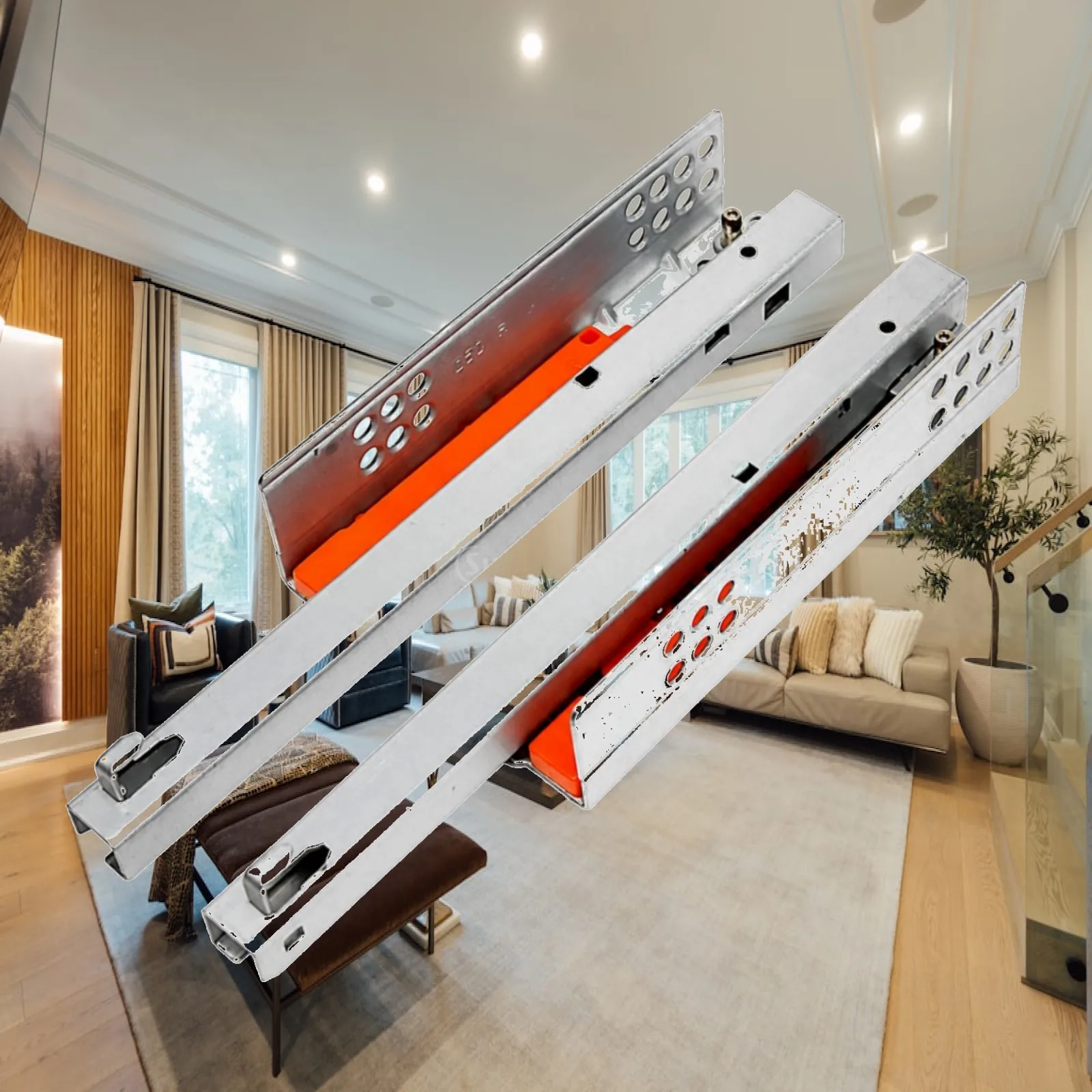 Concealed Drawer Runner with Soft Close Push Release Mechanism Heavy Duty Metal Slide for Kitchen Cabinet Handle Free Operation