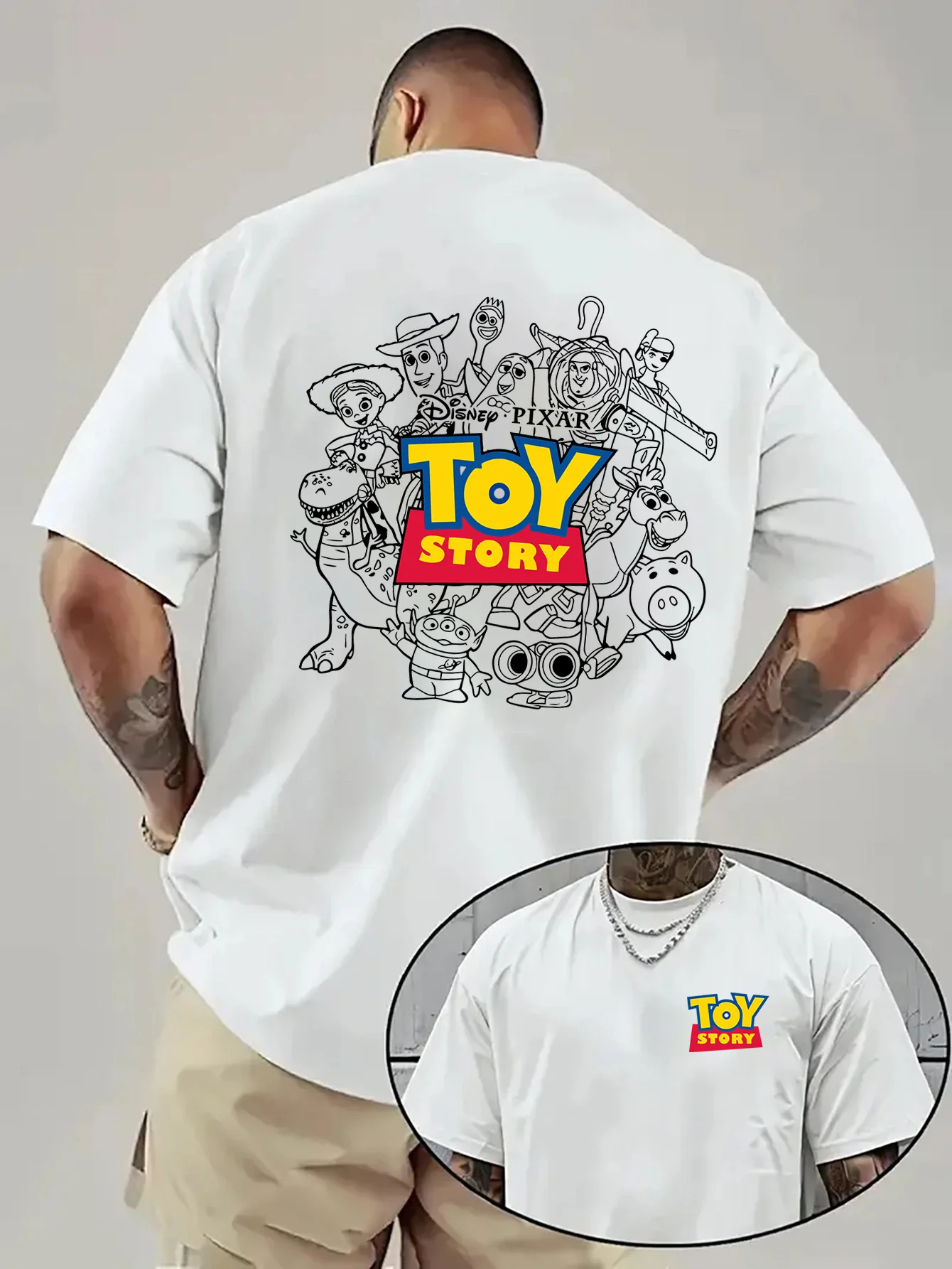 T-shirt imprimé Disney Toy Story Cartoon, haut à manches courtes pour hommes et femmes, Street Hip H