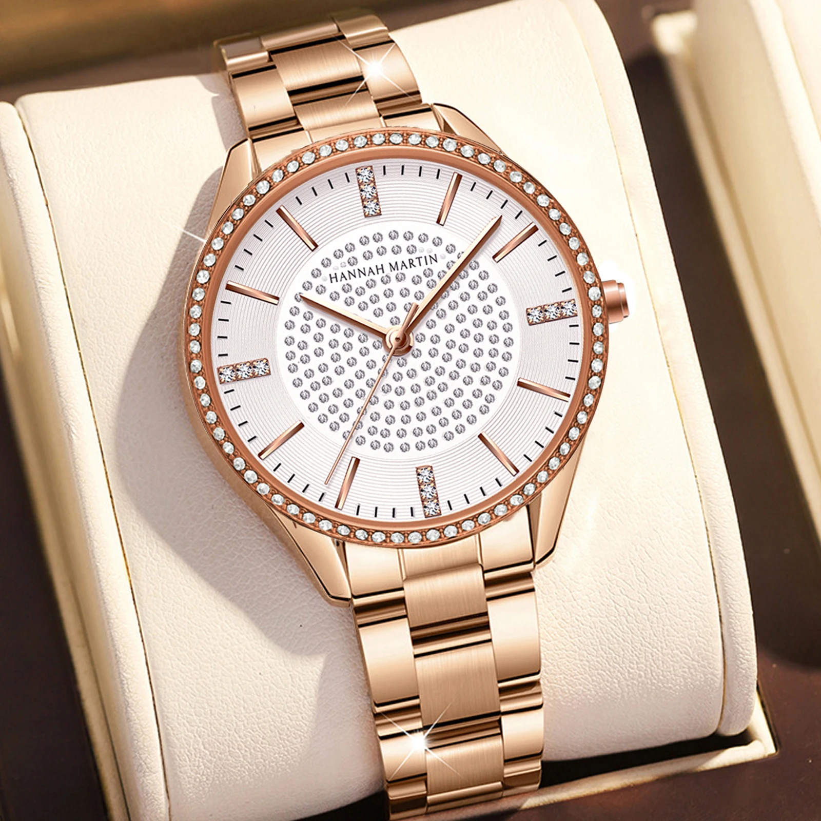 Japan Quartz Waterproof Womens Watches Top Brand Luxury High Quality Original Rose Gold 34mm Dial Diamond Watch for Ladies Gifts