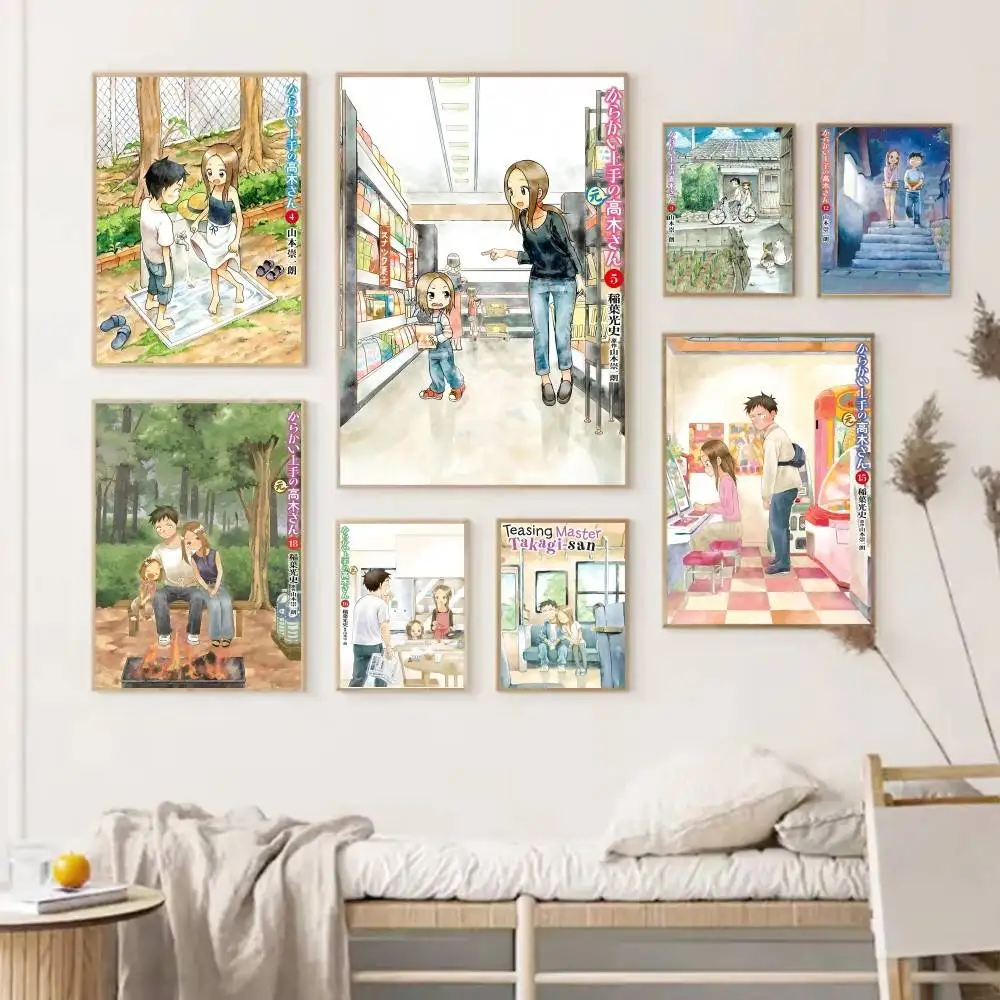 Póster de Love Manga T-Teasing Master Takagi-san, Adhesivo de Papel Impermeable, Decoración de Pared para Cafetería, Bar o Habitación