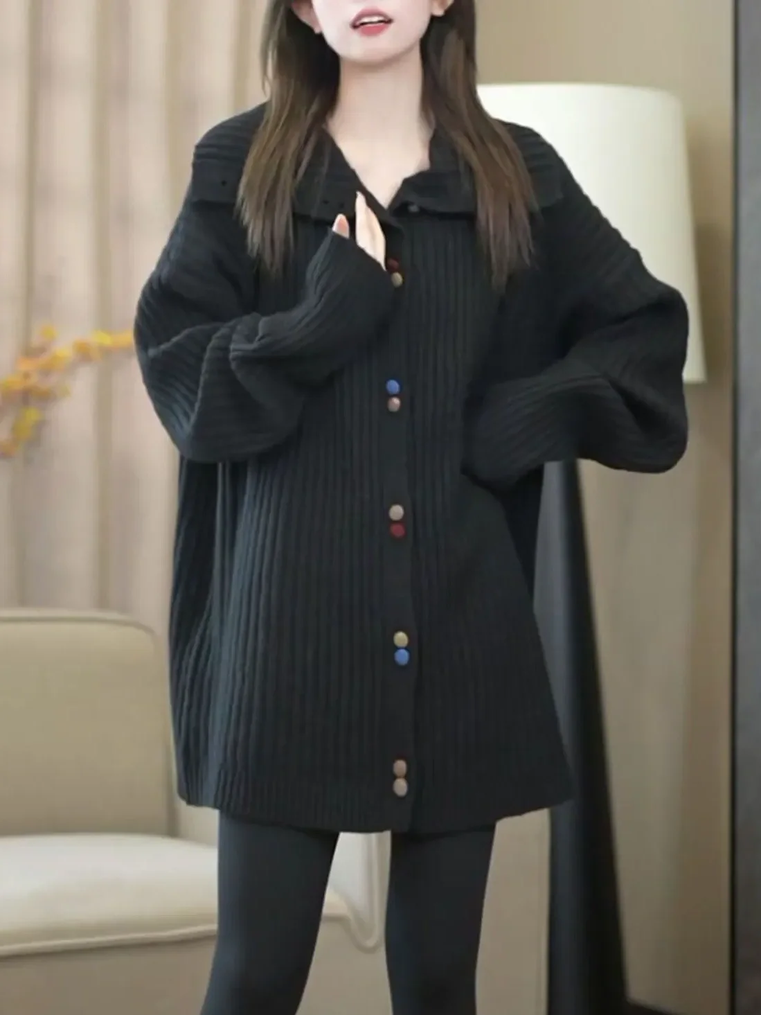 

plus Size Commuter Lazy Sle High Collar Knitted Open Cardigan Slimming Long Loose Sweater Coat for Plump Women