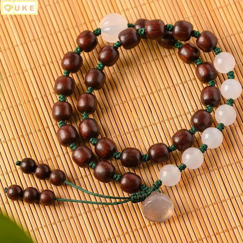 

Hot Selling Ladies Indian Rosewood Grey Agate Double Ring Hand String Lotus Pod Pumpkin Beads Vintage Birthday Bracelet Women