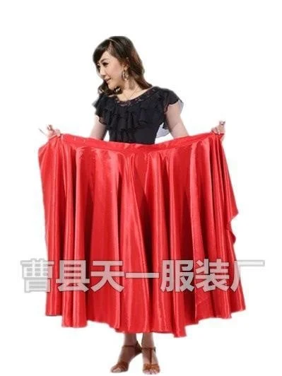 Performance Dancing Clothing Women Red Black Hook Loop Spanish Flamenco Skirt Plus Size Female Gypsy Girls Satin Silk Dress