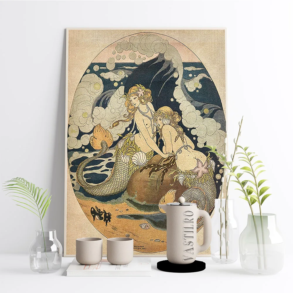 Gordon Ross Art Nouveau Vintage Print Poster Fairy Tale Mermaid Canvas Painting Antique Wall Picture Decor