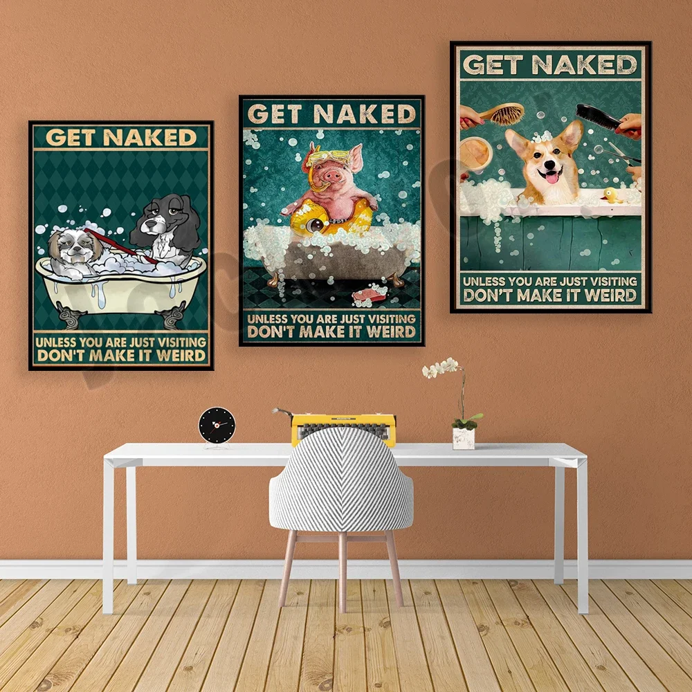 Funny Pig Poster - Naked Corgi Don't Make It Weird Unless You Just Visit, Love Pigs, Funny Dog Bathroom Retro Poster