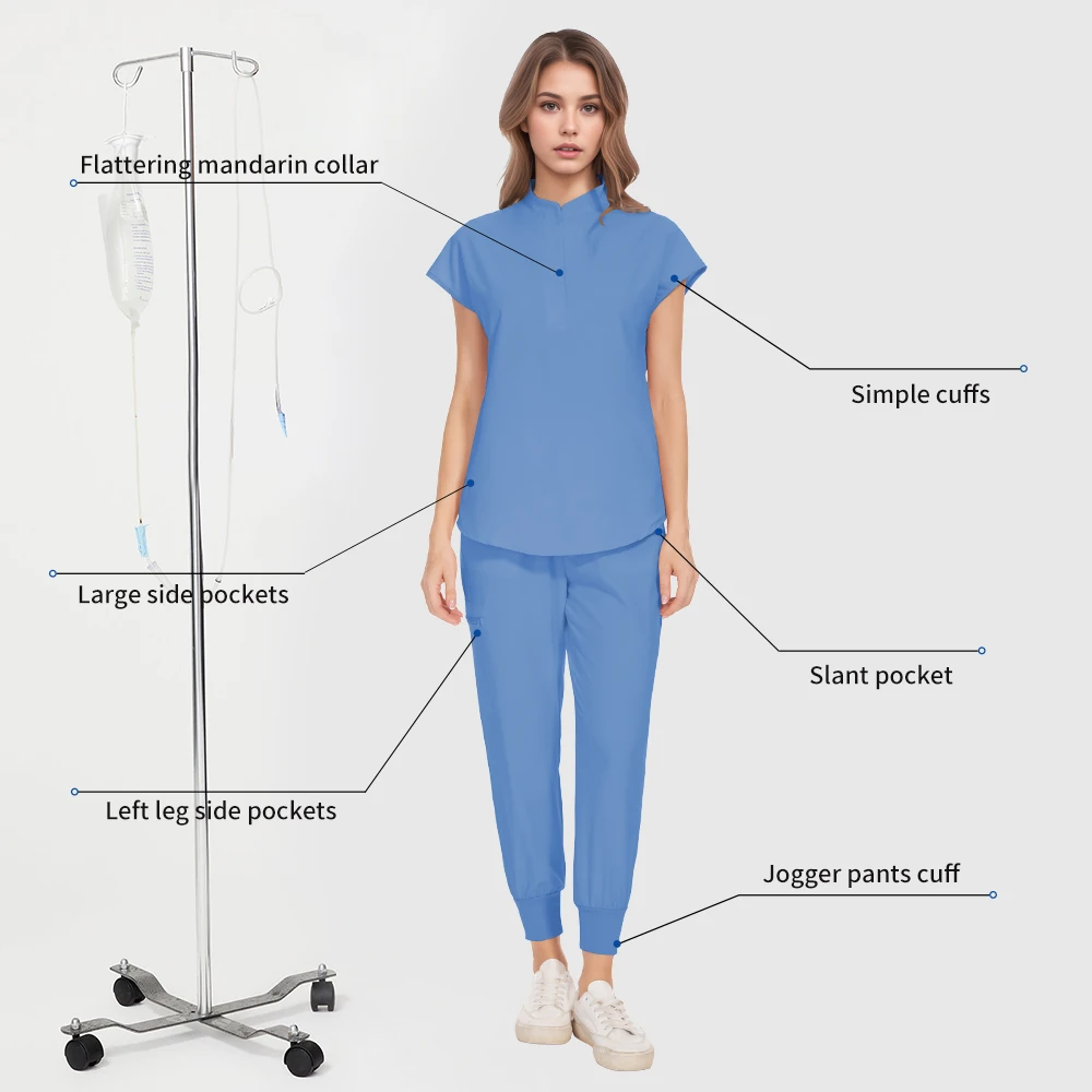 Niaahinn Hospital Scrub Uniform Medical Tops Jogger Pants Operating Room Nurse Uniform Nursing Scrub Set Hot Sell Surgical Gowns