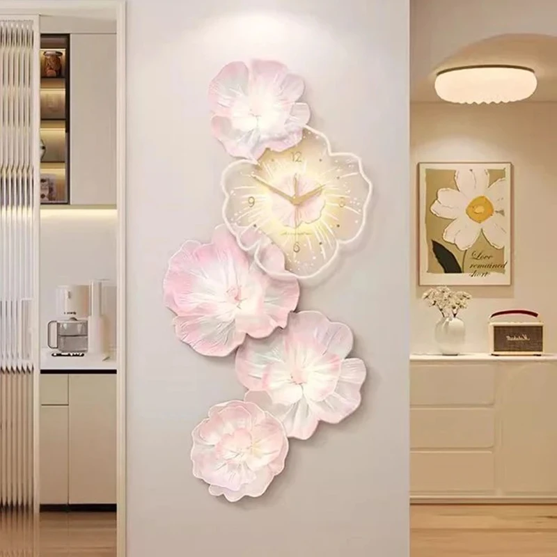 Peony Shaped Wall Clocks Modern Large Clock Watch Living Room Clocks Design Clock Mechanism Silent Decorations for Bedroom