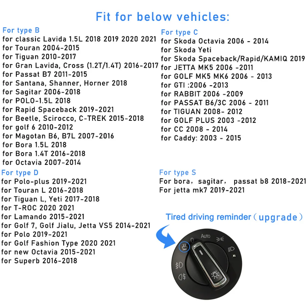 Automatic Headlight Fog Light Switch Button for VW Golf 7 6 5 MK6 Mk7 Jetta MK5 Tiguan MK1 MK2 Passat B6 B7 Tuning Polo Santana