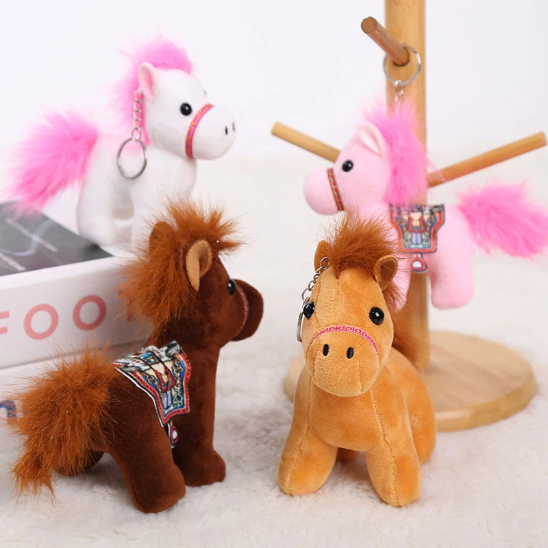 Charming 10CM Mini Horse Keychain Plush Toy, Simulation Stuffed Animal Doll, Unique Bag Decor, Cute Zodiac Horse Gift for Kids