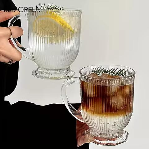 KEMORELA Large Capacity Glass Water Cup Set of 1/2 for Iced Coffee Juice Cocktail Whiskey Valentine's Day Gift Idea