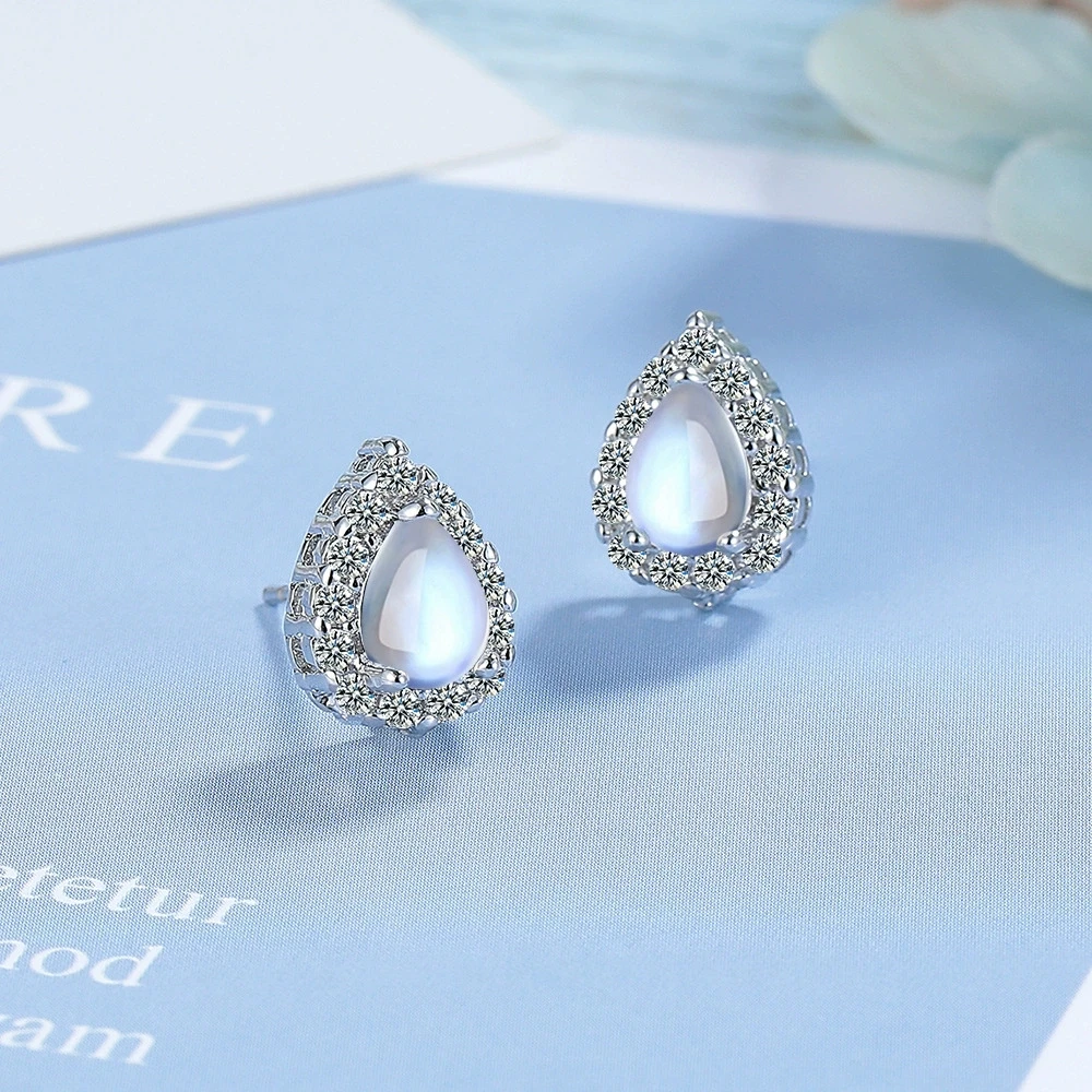 beautful Teardrop-shaped Blue opal 925 Sterling Silver stud Earrings Wedding Anniversary Birthday Anniversary Party Gift