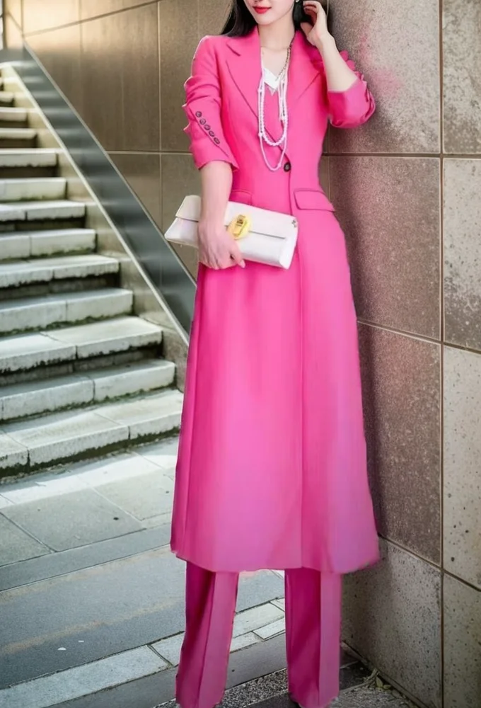 

Faionable Long Coat And Wide Leg Pants Set Slimming High Heels European Station Polyester Material for Women in Their 20s A...