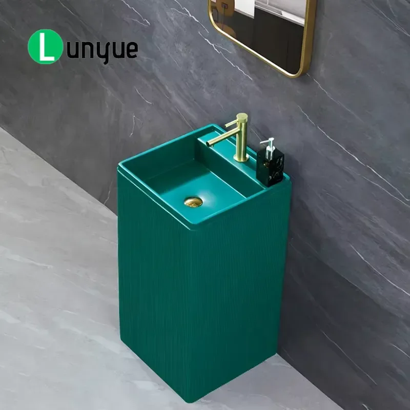 Luxury Green Freestanding Washbasin Solid Surface Artificial Stone Bathroom Sink Base Basin For Hotel Home Modern Design