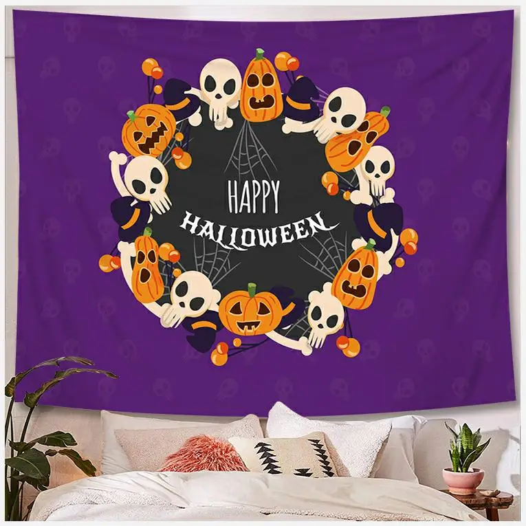 Horror Pumpkin Castle Halloween Series Printed Tapestry Home Living Room Bedroom Wall Decoration Background Fabric 