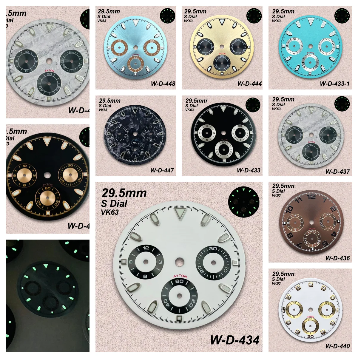 

29.5mm S Logo Panda DTN Dial Fit VK63 Movement Green Luminous High-Quality Meteorite Watch Modification Accessories