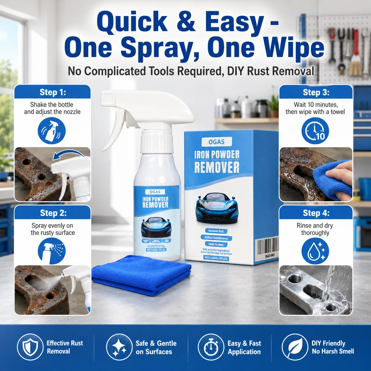 120ml Car Rust Remover Spray Anti-rust Protection Safe For Paint Metal Wheel Kitchen Hardware Multipurpose Rust Stain Cleaner With Cleaning Towel
