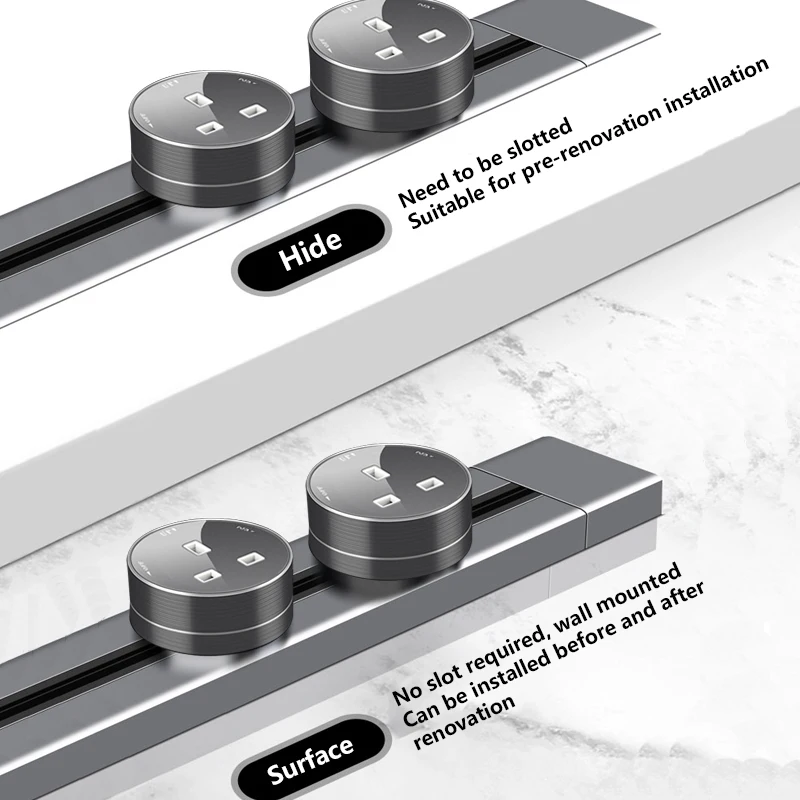 Avoir Power Track Socket Wall Surface Mounted Extension Outlets Built-in Socket In The Countertop EU French UK US Plug Adapters