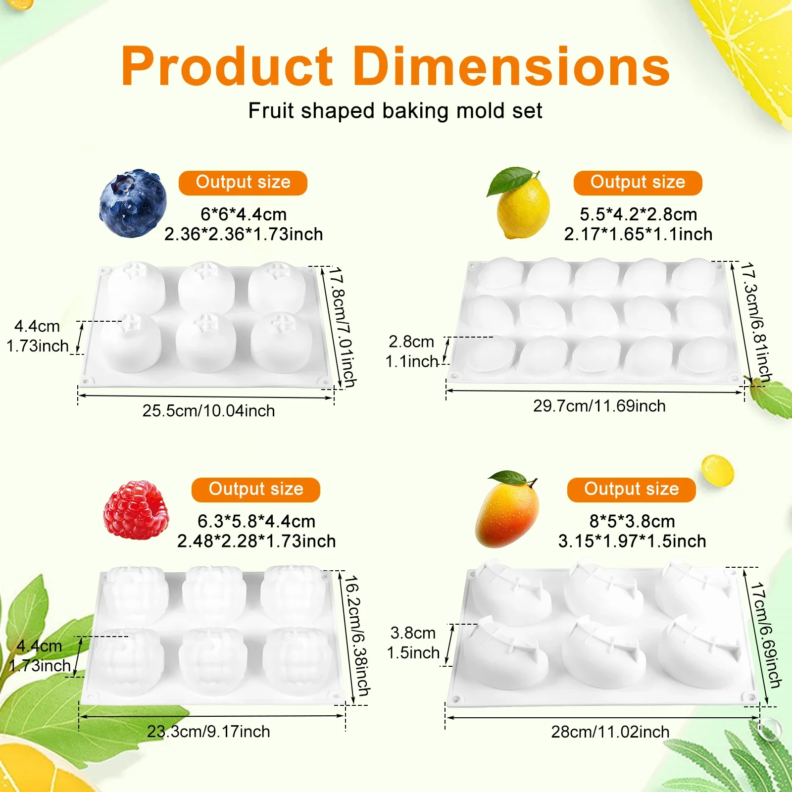 4/3Pcs Silicone Baking Molds 3D Fruit Shape 6/15 Cavity Non Stick Mousse Cake Molds Blueberry Raspberry Mango Lemon Cake Mold