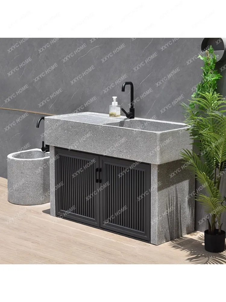 Marble Pool Granite Sink Integrated Stone Wash Basin with Aluminum Cabinet Door