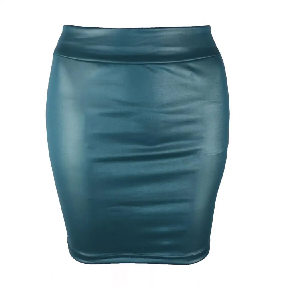 Women Mini Skirt Solid Color High Waist Slim Fit Skinny Matte Faux Leather Cozy Commuter Bodycon Skirt Streetwear