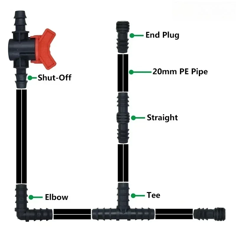 2 ~ 30PCS PE Pipe Barb Connectors Tee Elbow Repair End Plug Garden Water Drip Irrigation Pipe Connector Joints 16mm 20mm 25mm