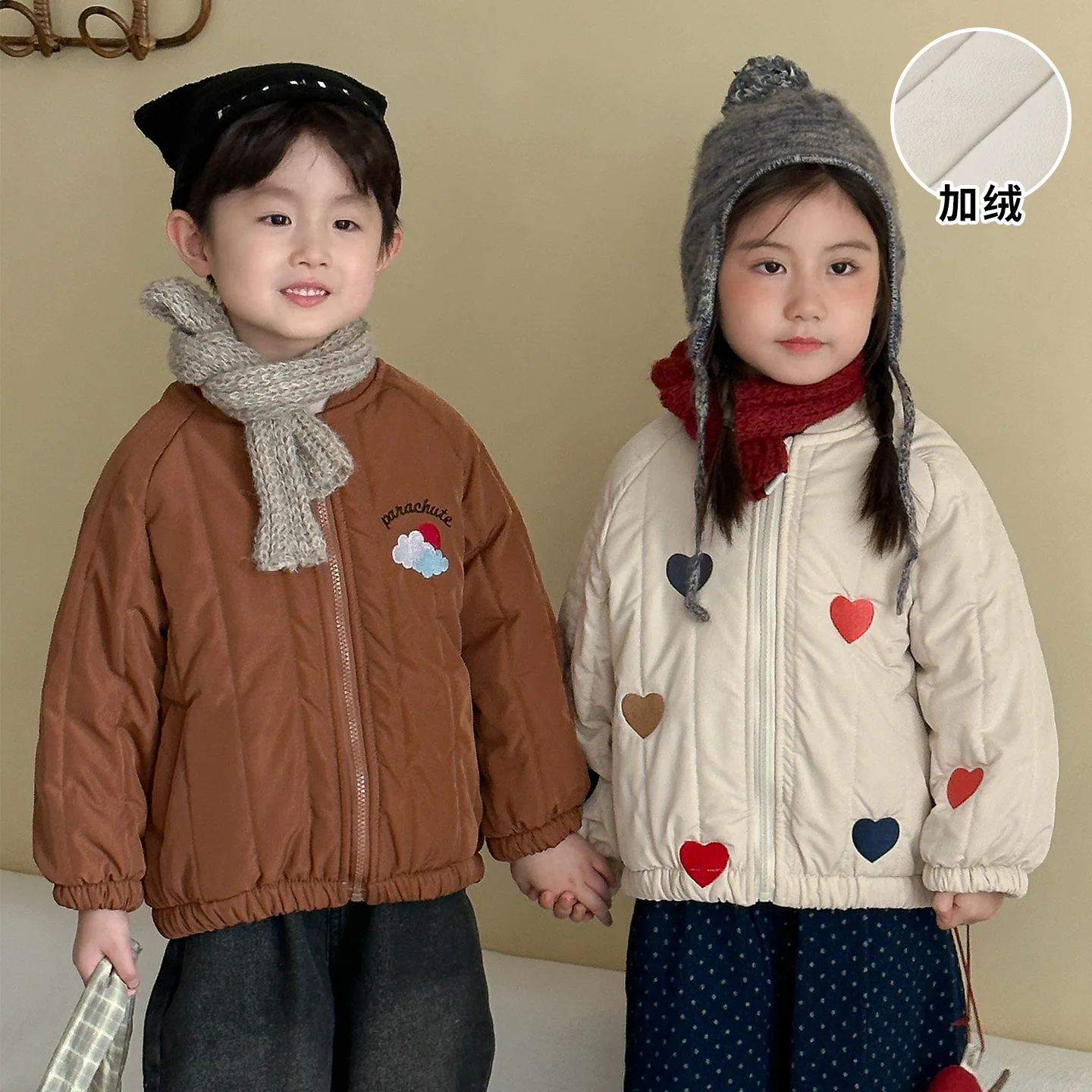 2025 New Velvet Autumn and Winter Kids Cotton Coat Thickened Boys' Cotton Coat Girls Clothing Comfortable and Casual Cotton Coat