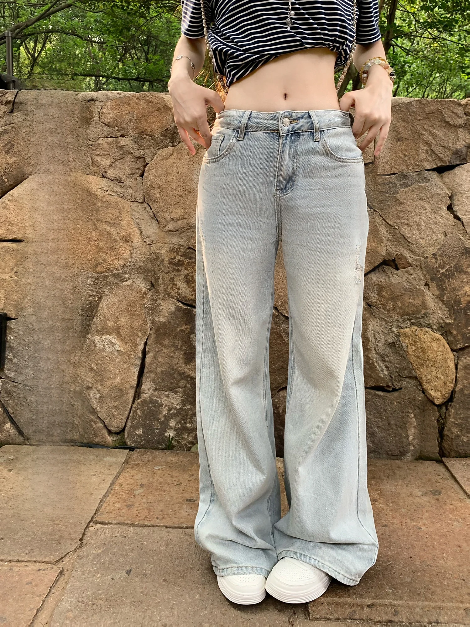 

Джинсы Uonyqi Vintage с широкими штанинами и высокой талией, прямой крой, летние, новые, для женщин, повседневные, из денима