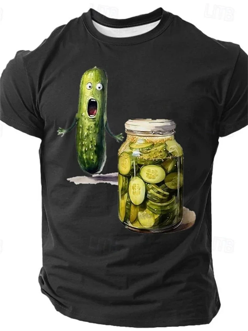 

Men's short-sleeved round-neck T-shirt for both men and women, casual T-shirt, with an interesting cucumber graphic print
