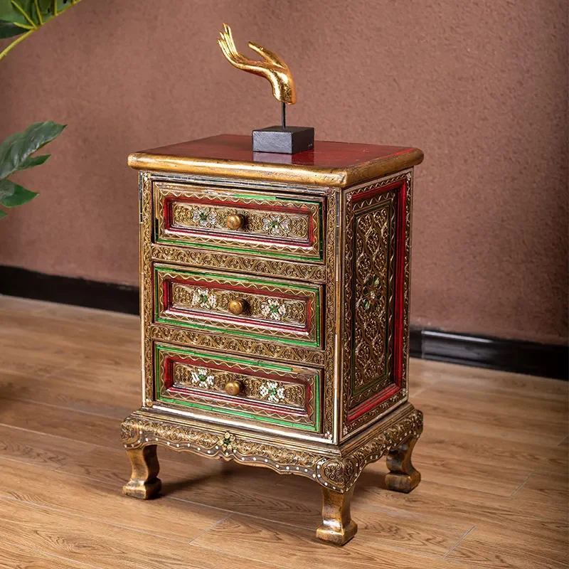 South East Asia Furniture Bedside Table Vintage Bedroom Bedside Small Short Cabinet Drawer Storage Locker Bucket Cabinet