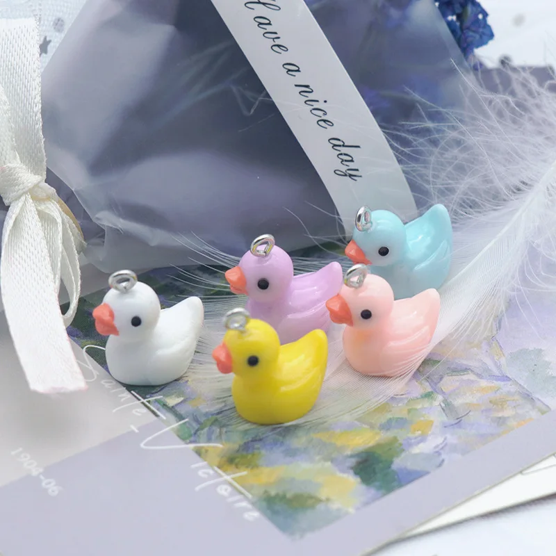 10Pcs 17x18mm Colorful Resin Duck Earring Charms Diy Findings Cute 3D Phone Keychain Bracelets Pendant For Jewelry Making