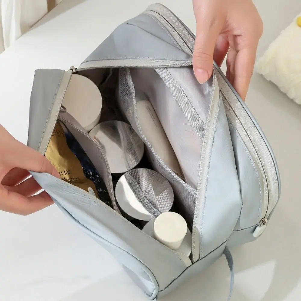 Simple Storage Two-double Makeup Bag Portable Handle Cosmetic Container Water-resistant Lightweight Portable Toiletry Bag Travel image 3