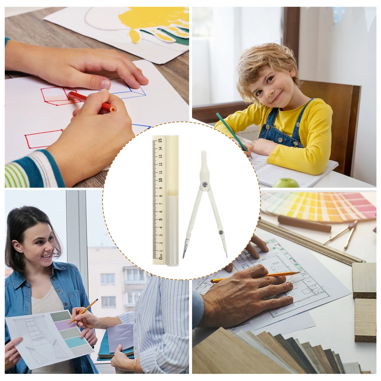 

Yellow Multi-Function Compass Pen Ruler Set High Precision Geometry Drawing Writing Measuring Portable Elegant