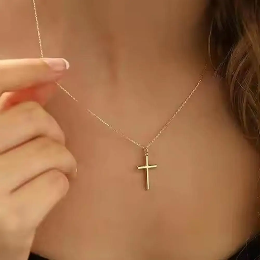 Christian Titanium Steel Cross Nacklace For Men Women Single Cross Pendant Necklace Women Men Link Chain Charm Necklace Jewelry