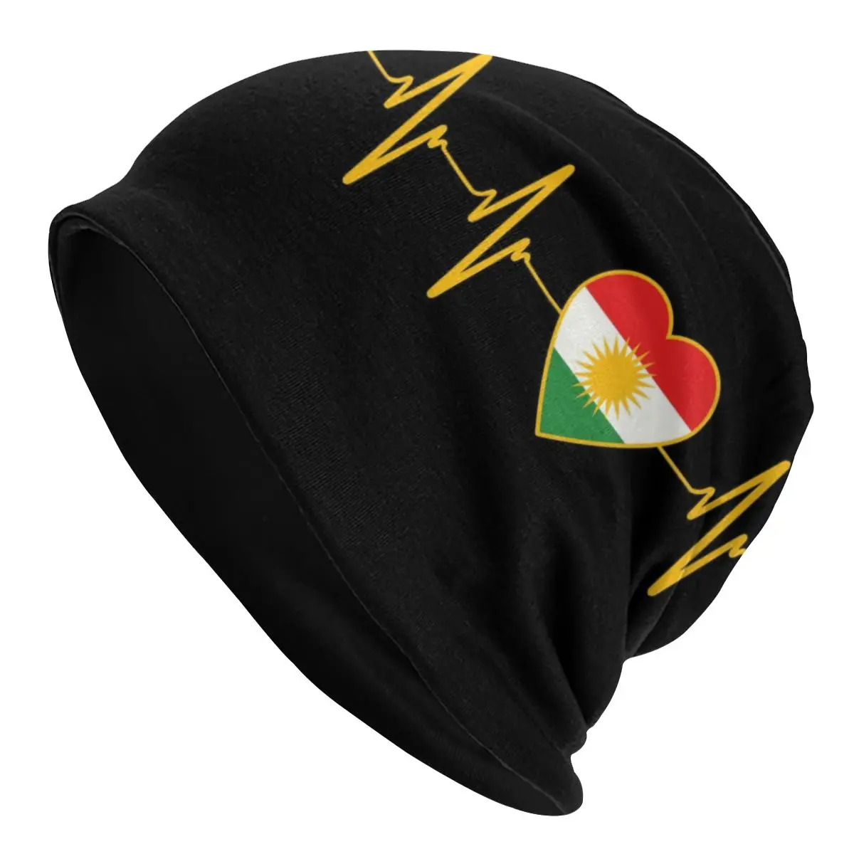 Custom Warm Knitting Hats Unisex Kurdish Heartbeat I Love Kurdistan Heartbeat Flag Skullies Beanies Cap Syrian Bonnet Hats