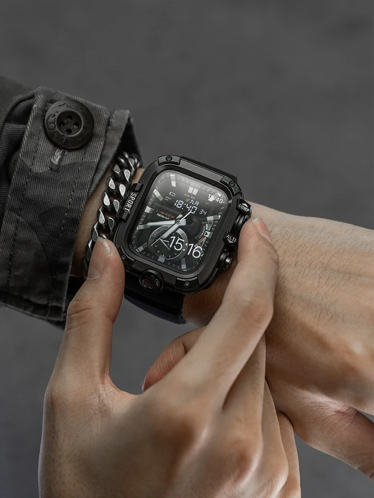 Водонепроницаемый металлический чехол-бампер для Apple Watch 46 мм 45 мм 44 мм Защитная крышка с закаленной пленкой для IWatch Series 10 9 8 7 6 5 SE