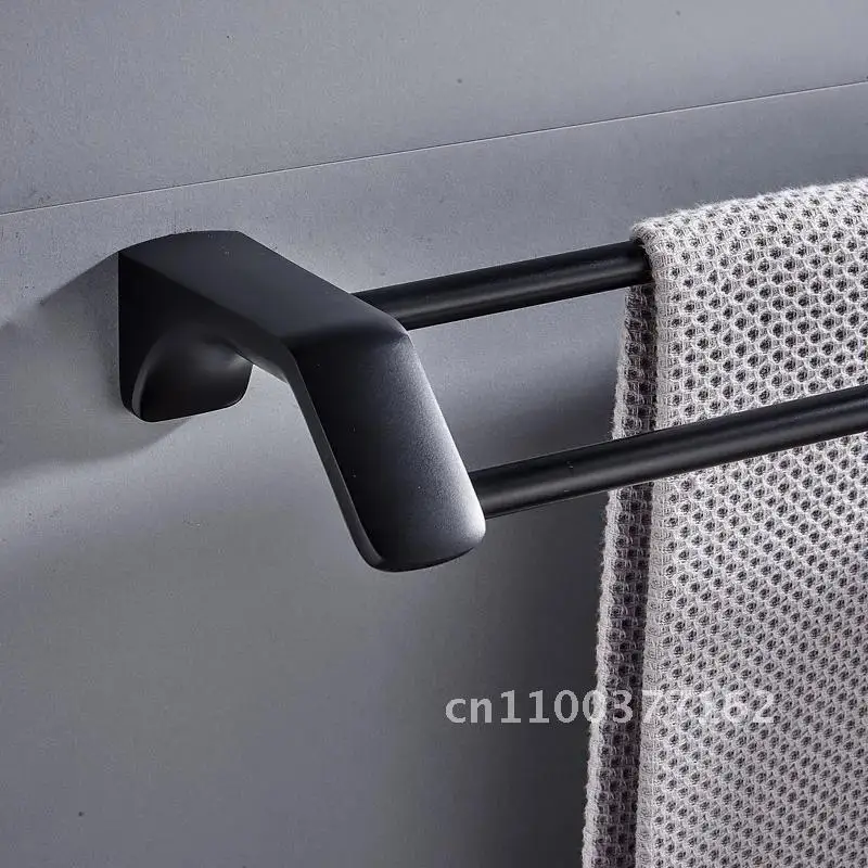 Afbeelding 7: Matzwart roestvrij staal badkamer dubbele handdoekplank rek bad bar houder accessoires rail handdoek handdoek badkamer hanger