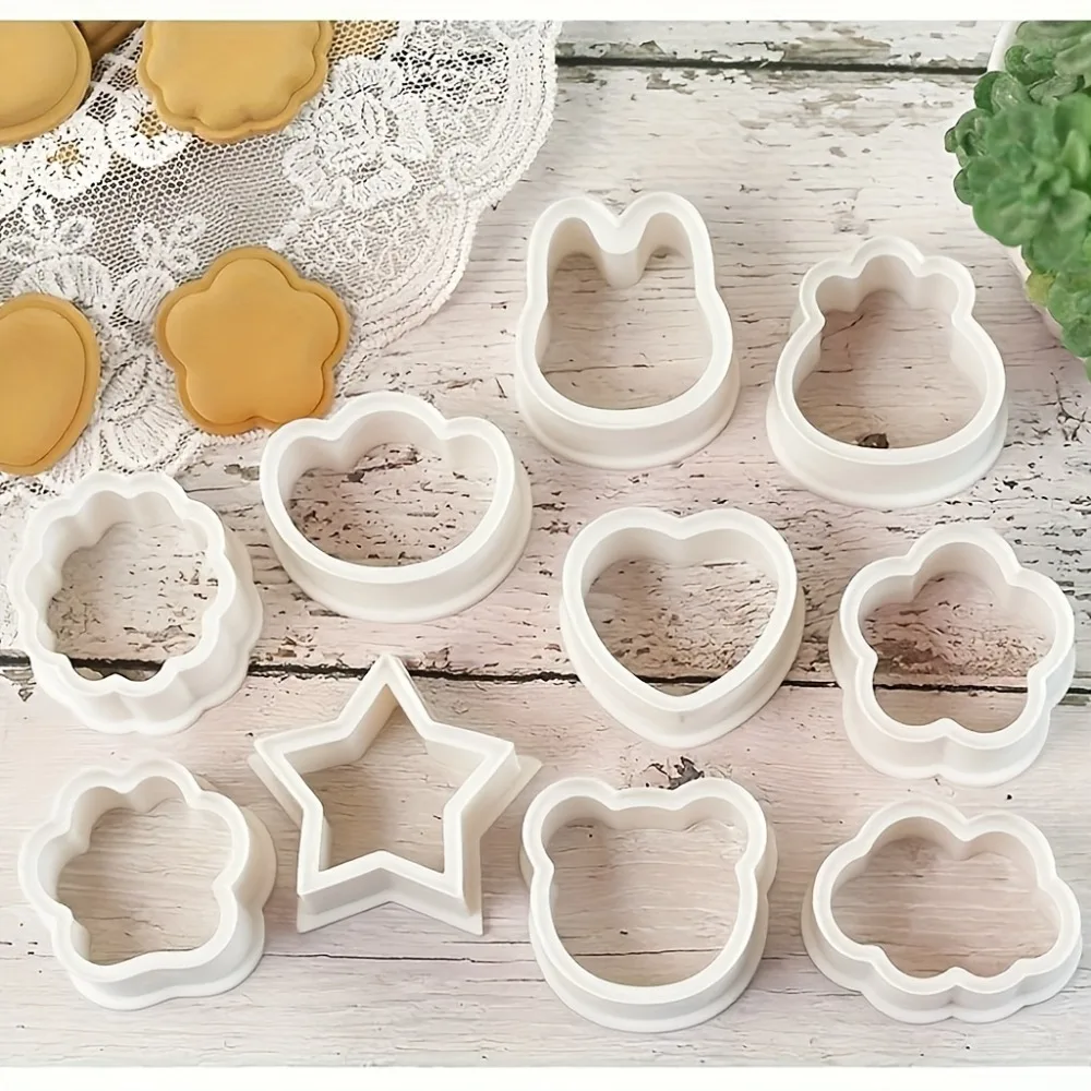10Pcs Cookie Biscuit  Cutters Set  Animal, Star, Heart & Flower Shapes, Plastic  Molds for Cookies Fondant & Homemade Baking