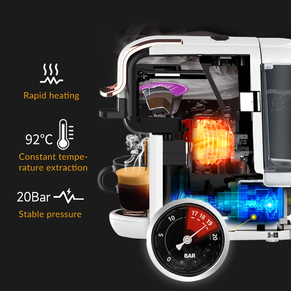 HiBREW Koffiezetapparaat Cafetera Heet/Koud 4in1 Meerdere Capsule 20Bar DolceGusto-Melk & Nexpresso Capsule ESE pod Gemalen Koffie H2A