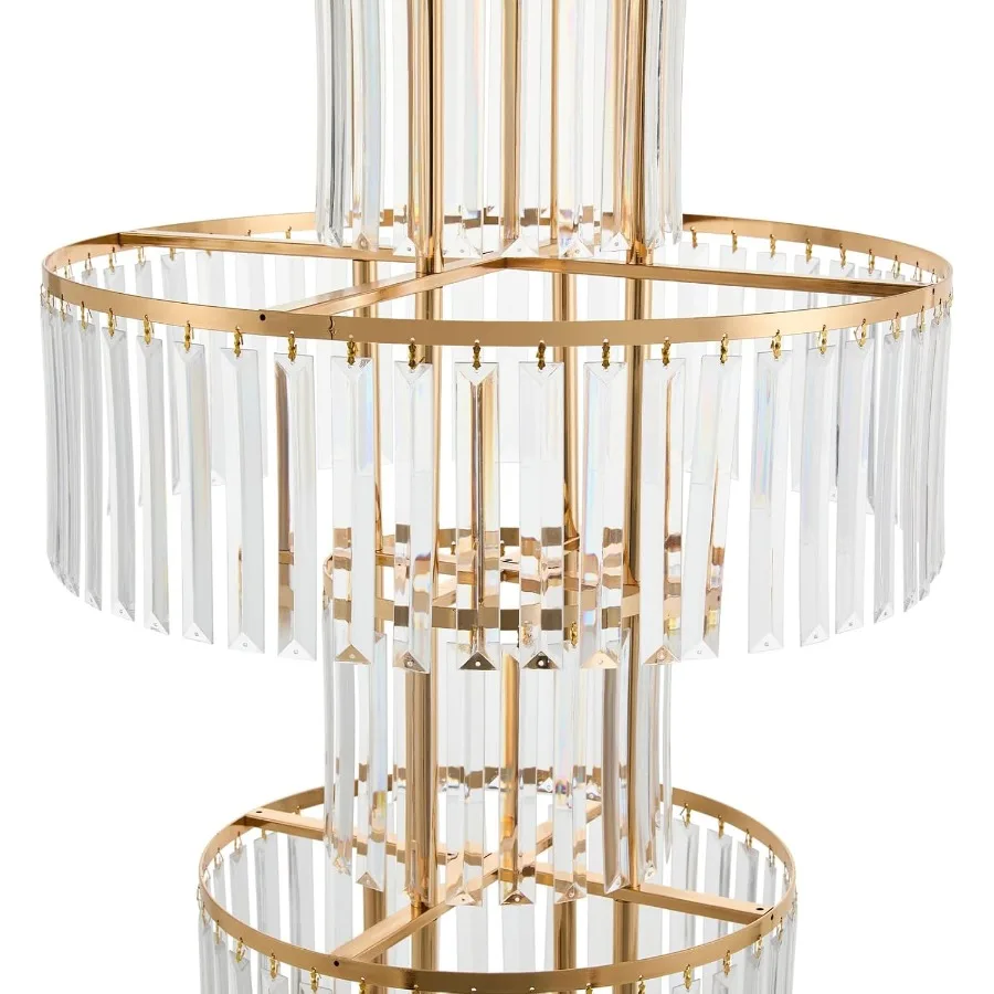 قطعتان من قاعدة الزهور الكريستالية الفضية شديدة التحمل من الأكريليك المعدني مع كريستالات معلقة لتزيين الطاولة الأنيقة باللون الذهبي