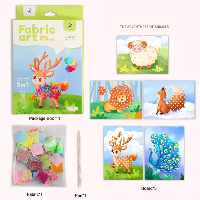 Fabric Art Frenzy Toys for Girls Dress Up Animal Princess Creative Puzzle Puncture Poke Boards Kids DIY Handmade Crafts Kits