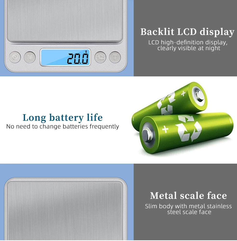 Digitale Präzisions-Küchenwaage 0,01g 500g / 3kg LCD Elektronische Waage für Lebensmittel, Diät, Schmuck, Post und Messungen – Detail 8