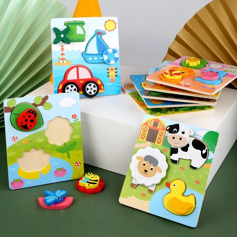 Baby Wooden Puzzle Fun Games Montessori Children Match Puzzle Cardboard Toys for Infant Gift